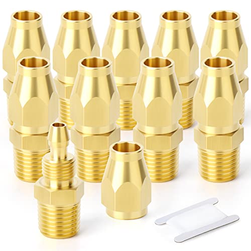 GASHER 10PCS Brass Pneumatic Replacement Fitting，Reusable Hose End Repair Fitting 1/4" Barb（1/4" ID Polyurethane Hose） x 1/4" NPT Rigid