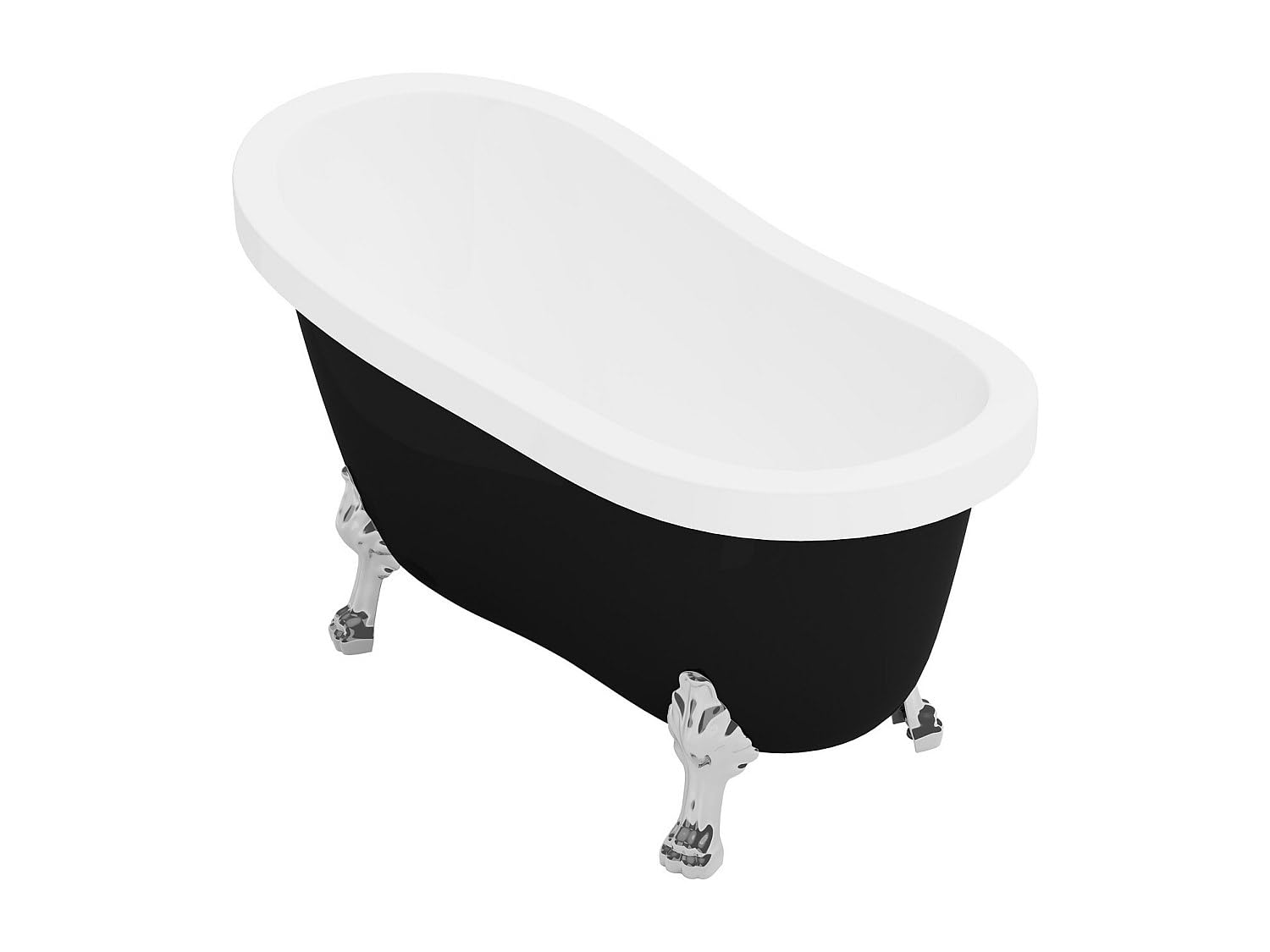 Shower & Design - BaÒera exenta retro con patas de leÛn plateadas - 171 L - 145 x 74 x 77 cm - Negro mate - NISOS