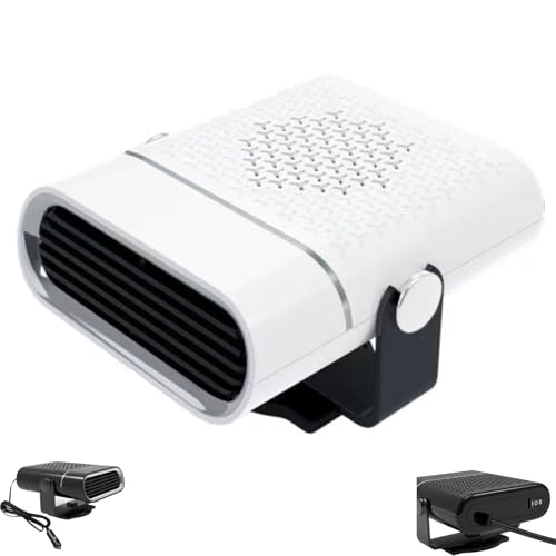 2-In-1 Portable Car Heater and Fan - 360° Rotation, Defogger Portable Fast Heating, Switchable Hot and Cold Modes, Windshield Car Interior Heater, Suitable for All Car Models (White)