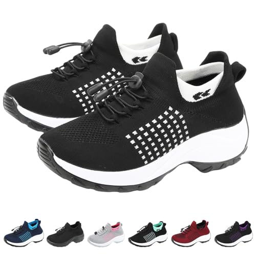 Comfort Wear Orthowear Shoes for Women Fashion Mesh Breathable Chunky Walking Non Slip Stretch Cushion Comfortable Running Sneakers Thick Bottom Orthopedic Air Cushion Lightweight Shoes