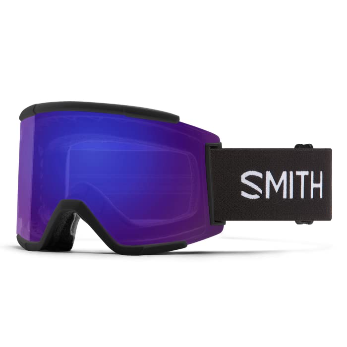 SmithSquad XL Black/ChromaPop Everyday Violet Mirror Ski Goggles for Men for Women + SMITH Spare ChromaPop Storm Amber Lens + BUNDLE with Designer iWear Eyewear Kit
