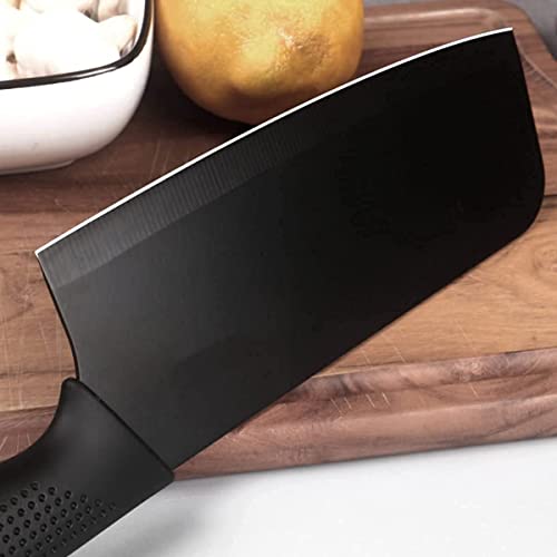 Image of 3-Piece Kitchen Knife Set with High Carbon Stainless Steel Blades, Chef Knife, Utility Knife & Santoku Knife with Ergonomic Black Handles for Chopping, Black 3pcs Knife Set