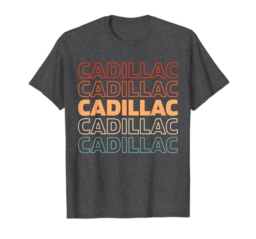 Retro Us American City USA - Vintage Michigan Cadillac T-Shirt, Men, Dark Heather Grey, Small