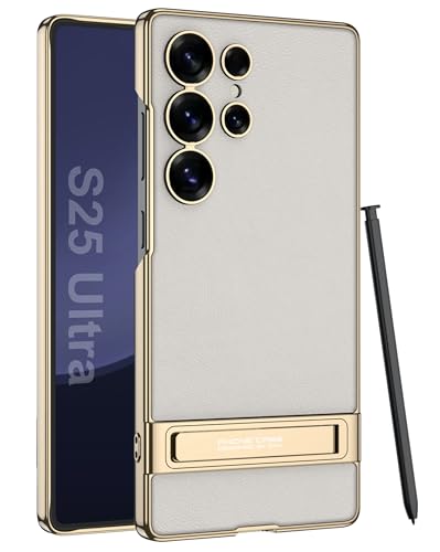 Image of BOUNCEBACK Electroplated Leatherette Back Case /Cover with Kick Stand for Samsung Galaxy S25 Ultra 5g - (Gray | Faux Leather)