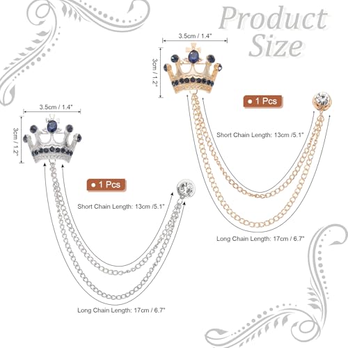 Image of PATIKIL Crown Hanging Chain Brooch Pins, Rhinestone Suit Pins Fashion Crystal Lapel Pins