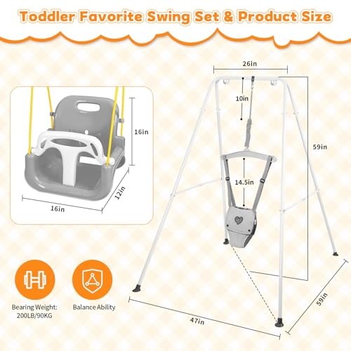 Image of 4-in-1 Toddler Swing Set & Baby Jumper and Bouncer for Toddlers | Foldable Baby Swing Stand for Outdoor /Indoor Play, Easy to Assemble and Store for Ages 6 Months to 10 Years Old