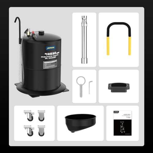 AUTOOL 18.5 Gallon Industrial Fluid Drain Tank,Oil Drain Extractor,Portable Pneumatic Waste Oil Drain Extractor with Wheels and Adjustable Funnel Height