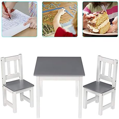 WOLTU Wooden Kids' Children's Table with 2 Chairs Stools Set for Preschoolers Boys and Girls Activity Build & Play Table Chair Set White+Grey SG014