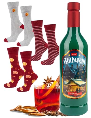 soxo Glühwein Weihnachten Socken + Becher Lustige Herren Geschenke Für Frauen 40-45 Glühwein 3 Paar