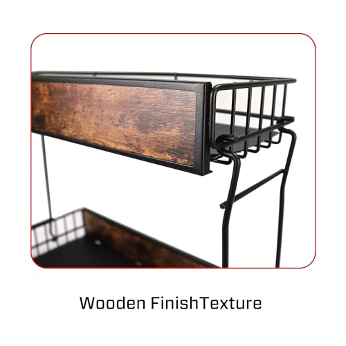 Image of IBELL Pull Out Sliding Storage Rack for Kitchen Cabinet /Shelf, Under The Sink Organizer, Carbon Steel with Wooden Panel Finish (Black, IBLDR 7977BK)