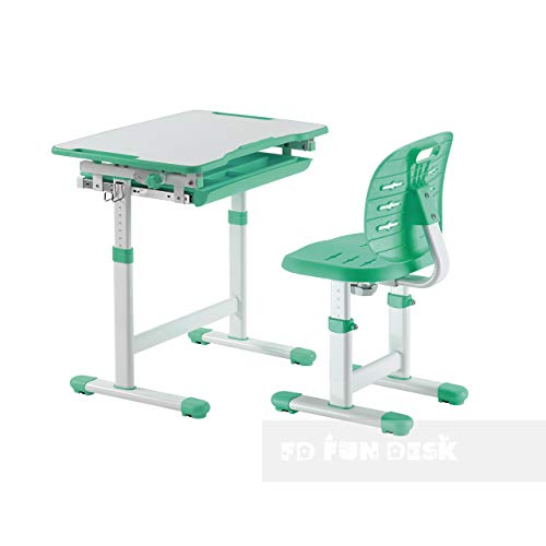 Preisvergleich Produktbild FD FUN DESK Piccolino III Green Schülerschreibtisch höhenverstellbar, Schreibtisch neigungsverstellbar, Kinderschreibtisch mit Stuhl, Grün, 664x474x540-760 mm