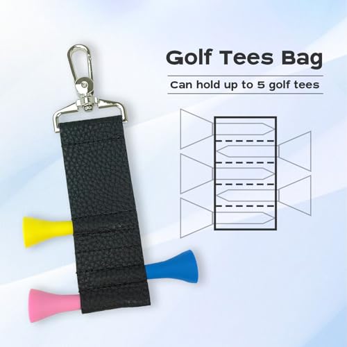 YYMT 2 Stück Golf-Tee-Halter aus Leder – Robustes & Tragbares Golf Tee Organizer mit Clip für 5 Tees, Ideal für Training, Wettkampf am Gürtel, Golfbag & Rucksack in Schwarz/Weiß, inkl. 10 Tees