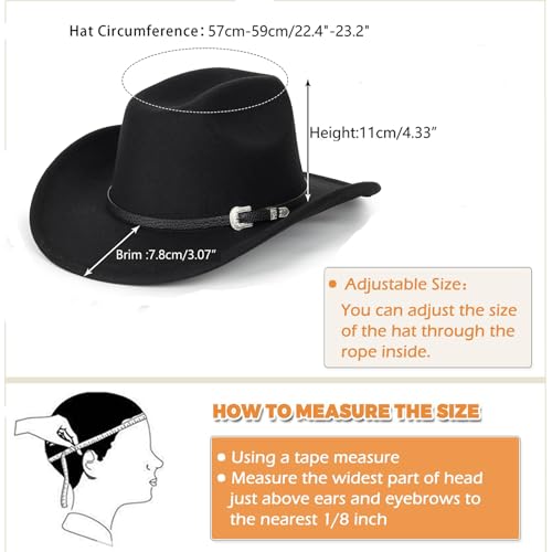Western Cowboy Hat for Men Women Classic Roll Up Fedora Hat with Buckle Belt(Size:S-M)3