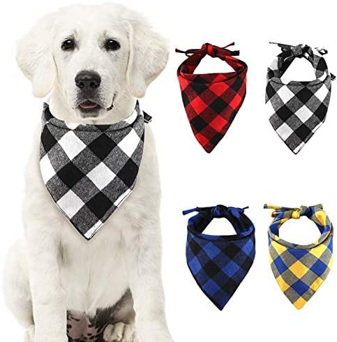 CHUKCHI Bandana dla psa w kratę, 4-pak - regulowane chusteczki dla psów, szalik, zmywalny, w kratę, trójkątna, dwustronna, bawełniana bandana z sznurkiem, odpowiednia dla małych, średnich i dużych