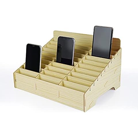 Ozzptuu Cell Phone Storage Box Desktop Wood Cell Phone Holder Multiple Pocket Chart Desk Organizer for Teachers Classroom Office (30 Slots) Cover