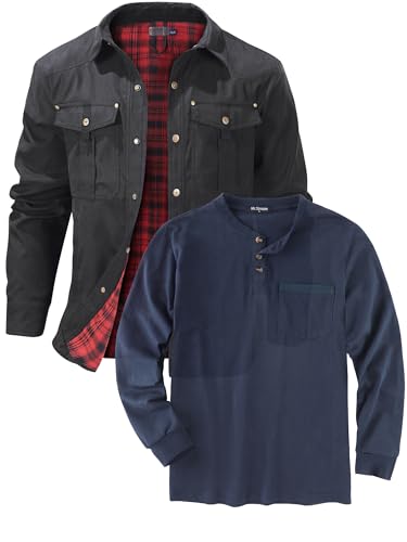 Mr.Stream Men's Flannel Jacket Black XL Henley Navy Blue XL