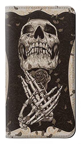 Étui iPhone 15 housse cuir clapet avec motif skull rose noir et bordeaux