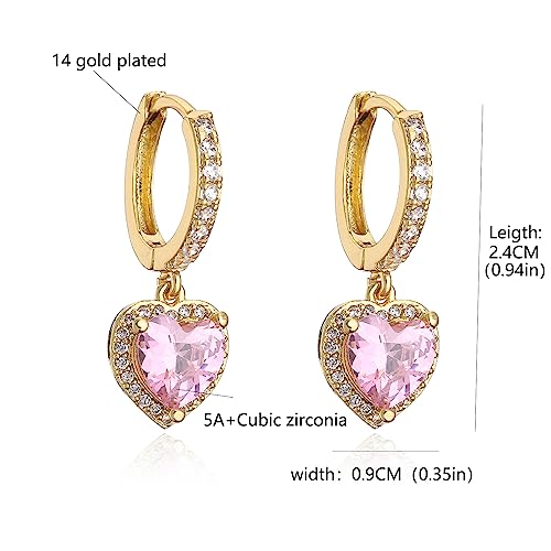 Heart Earrings Dangle Hoop Earrings for Women White Gold Plated Trendy Cubic Zirconia Bling Jewelry Hypoallergenic Valentines Day Earrings4