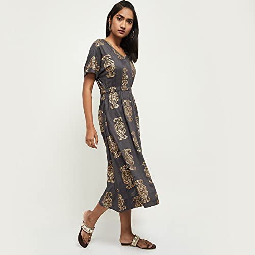 Image of Max Women's 100% Rayon Printed Short Sleeves Midi Dress Ankle Length Ethnic