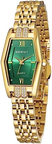 BERNY Gold Watches for Women, Dainty Hexagon Ladies Quartz Wrist Watches