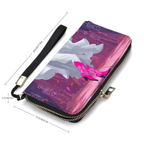 Hot Pink Cowgirl Boots Ghost Dancing PU Leather Clutch Long Bifold Wallet, Coin Purse Credit Pass Case, Durable Card-Holder Money Storage for Women Men2