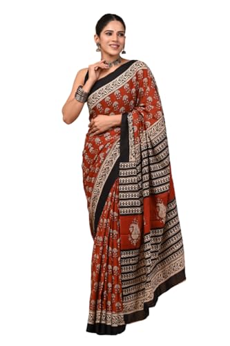 Image of Crafts Moda Pure Cotton Floral Print Saree with Blouse for Women