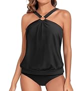 Daci Women Tankini Swimsuits Halter High Neck Two Piece Tummy Control Bathing Suits Blouson Swim ...