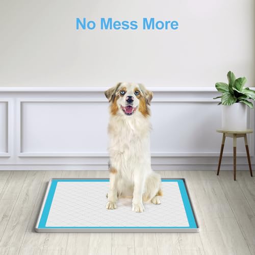 Silikon Hundetoilettenhalter, 60 x 60 cm Einweg-Hundepads Halterung, Auslaufsichere Matte mit Hohem Rand, Tragbar und Rutschfest, Welpen-Toilettenschale für Bodenschutz Zuhause (Hellgrau‌, 24X24)