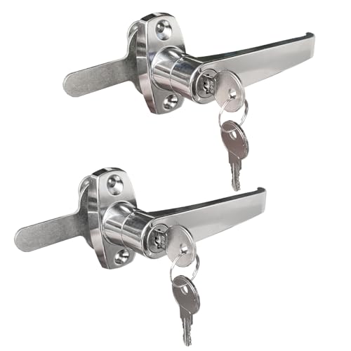 NHDSUO 2 Sets Handle Cam Lock,L-Type Locking Door Handle,Cabinet Handle Lock for Metal Cabinet and Locker Doors,for Outdoor Equipment Cabinet Door&File Cabinets (Chrome)