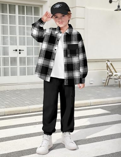 Toddler Boys Clothes Long Sleeve Flannel Plaid Button Shirt +Cargo Pants 2 Pcs Fall Winter Kids Outfits Set for 3-8T3