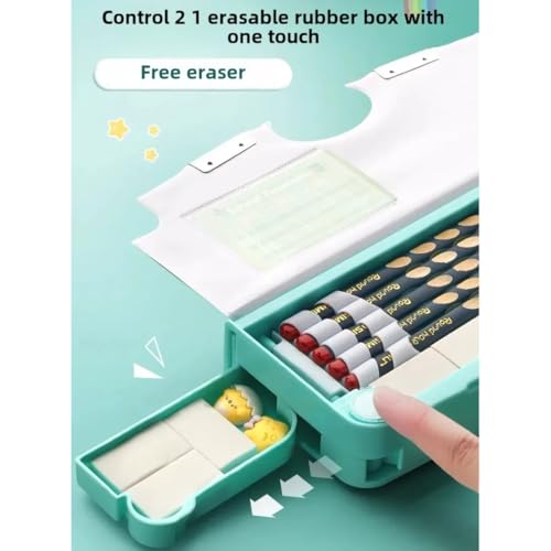 Image of Storio Kids Pencil Box, Space & Dino Theme, Unisex, Multi-Color, 4 Compartments, Magnetic Lock