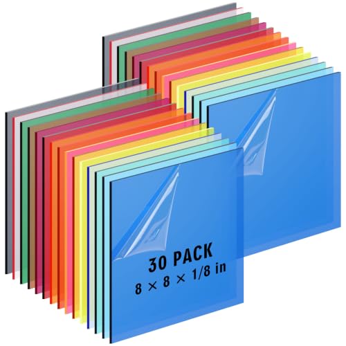 Image of Geetery 30 Pcs Colored Acrylic Sheets, 8 x 8 x 1 /8 Inch Thick Translucent Cast Acrylic Sheet, Plastic Boards for Back to School DIY Project Picture Frame, Art Crafts Laser Cutting Engraving, 15 Colors