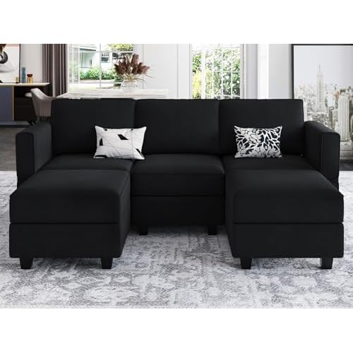 Belffin Modular Sectional Sofa with Double Chaise Velvet U Shaped Sofa Reversible Sectional Couch with Storage Black U Shape Sofa Black