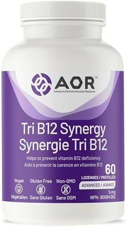 AOR Tri B12 Synergy 5mg, 60 Lozenges 60-Day Supply - Vitamin B12 Supplement with Methylcobalamin, Hydroxocobalamin & Adenosylcobalamin for Heart, Brain & Nervous System Support - Vegan and Non-GMO