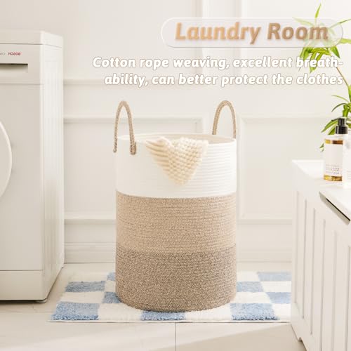 Image of Artfeel Laundry Basket,Woven Cotton Rope Laundry Hamper,100L for Decorative Storage of Dirty Clothes,Toys and Blankets in Bathroom,Bedroom and Living Room