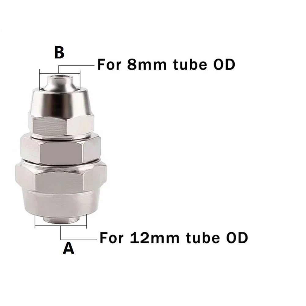 Adattatore per tubi metallici 10 pezzi Raccordi di riduzione in rame nichelato, connettori rapidi pneumatici 1/2 1/4 pollici, giunti collegamento rapido(12x8mm)