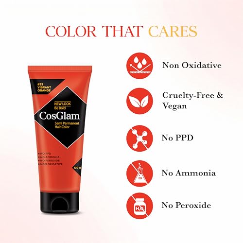 Image of Semi Permanent Hair Color for Women & Men, (120g, #33 Vibrant Orange) Enriched with Conditioner, Glossy Finish, No Ammonia, No Peroxide & Non Oxidative, Vegan Highlights Colorful Hair Dye