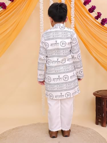 Image of AJ DEZINES Boys Cotton Full Sleeve Letter Printed Kurta Pajama Set for Kids - Ethnic wear | Special Occasion & Traditional Outfit |Boys Kurta Set - Regular Fit