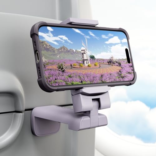 Image of Airplane Travel Essentials Phone Holder, Klearlook Christmas Stocking Stuffers Phone Mount with Multi-Directional 360 Rotation, Travel Must Haves Handsfree Gadgets for Flying, Table or Outdoor-Lilac