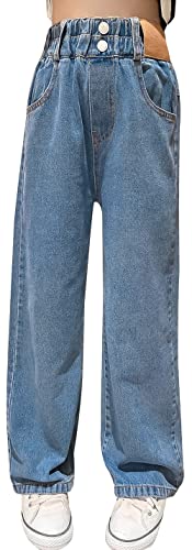 Jeans jambe large fille à taille élastique pour un habillage autonome et facile