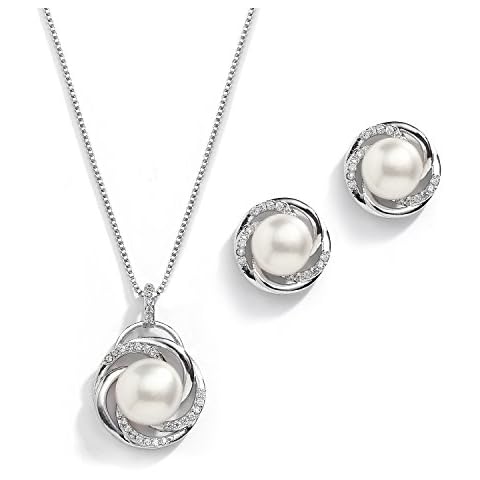 Mariell Freshwater Pearl Wedding Necklace Earrings Jewelry Set for Brides, Bridesmaids, Birthday Gift Cover