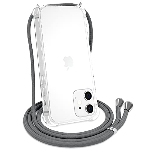 Yespure Designed For Iphone 12 Clear Case,Iphone 12 Pro Phone Case With Adjustable Neck Cord Lanyard Strap,Soft Slim Transparent Tpu Anti-Yellowing Shockproof Case With Crossbody Shoulder Strap - Gray #TOP17