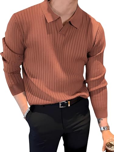 Image of TYSORT Men's Cotton Full Sleeve Collar Polo Sweater for Men, Cable Knitted Sweaters for Men