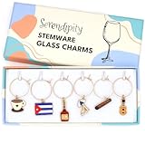 Serendipity Cuba Wine Charms, Cuban Gift, Cuban Table Decor, Set Includes 6 Charms: Cuban Flag, Sunbed, Cuban Rum, Guitar, and Coffee, Packaged in a Gift Box