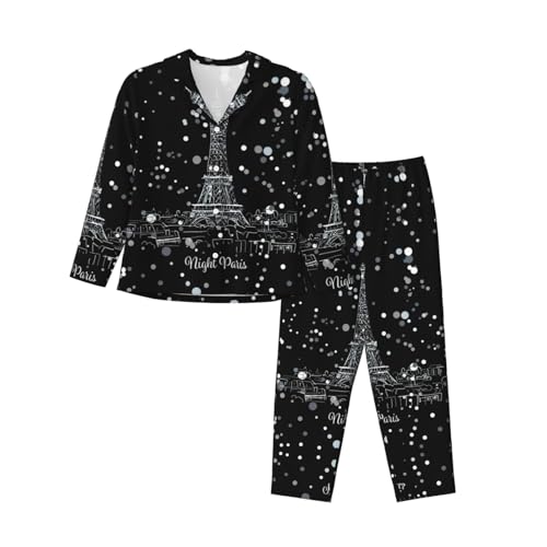 Pyjama Tour Eiffel femme ensemble nuit manches longues et pantalon long imprimé