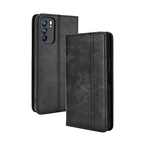 GOKEN Cover per Oppo Reno 6 5G (Oppo Reno6 5G), Custodia Folio in Pelle Flip Wallet Libro Case con Portafoglio, Premium PU/TPU Magnetica Cover con Supporto di Stand/Carte Slot (Nero)
