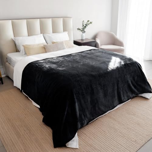 Dreamzie - wasserdichte Hundedecke Flauschig - 152x203cm - Schwarz | Sherpa-Fleece · Waschbar · Decke für unterwegs, Bett, Sofa, Auto, Outdoor · Katzendecke · Weich · Wendedecke 2-