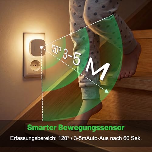 daphomeu LED Nachtlicht Steckdose mit Bewegungsmelder & Dämmerungssensor – Ansicht 3