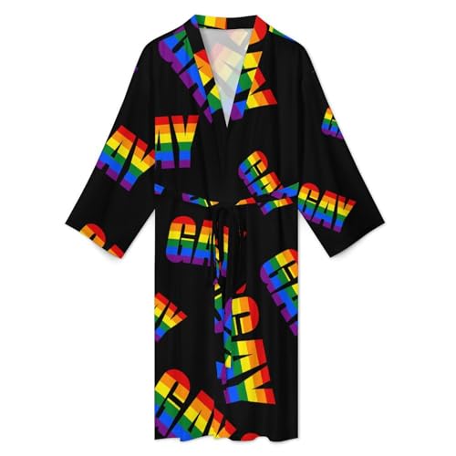 Gay Proud Rainbow LGBT Mens Bath Robe Lightweight Soft Bathrobe Knee Length Spa Sleepwear3