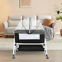 Lit Bébé Cododo LANTUS 7 En 1 – Bercement, Hauteur Réglable, Roues, Filet Moustiquaire, Sac Voyage, Gris 0-36 Mois